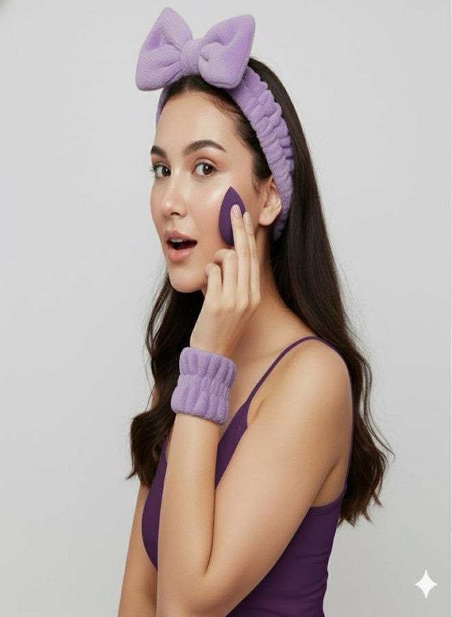 Gilded Cloud Headband Wristband Blender Sponge Set for Skincare, Beauty care, Puff, Facial, Spa, Face Wash, Soft Egg 5 Pics Combo Pack (Purple, Normal) - Image 5