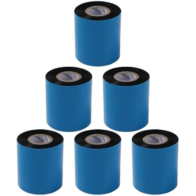 6 ROLLS 2.36'' X 984.25' PREMIUM RESIN ENHANCED WAX RIBBON, 60MM X 300M BLACK THERMAL TRANSFER RIBBON, BARCODE THERMAL LABEL PRINTER RIBBON, CSO-INK OUTSIDE, 1'' CORE FOR ZEBRA, TSC, GODEX, CITIZEN - Image 1