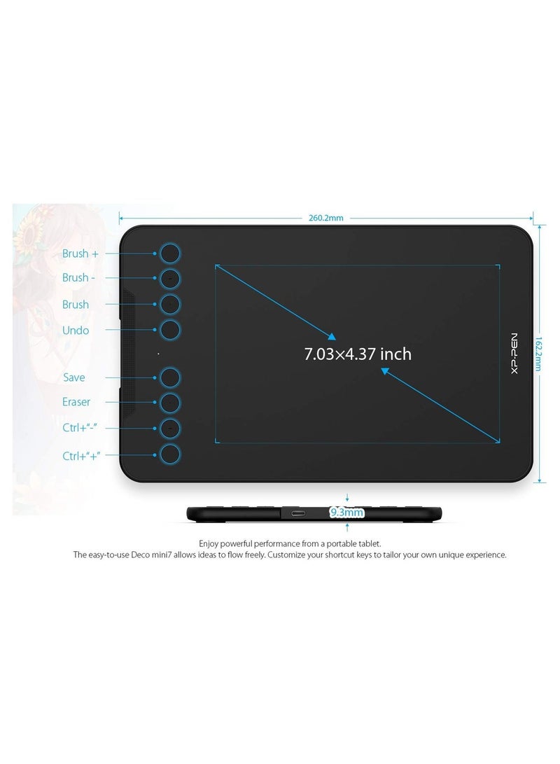 XP-PEN Deco Mini7 V2 Drawing Tablet, 16384 Levels Pressure Stylus, 7×4 Inch OSU Graphic Tablet, 8 Hotkeys for Digital Art - Image 3