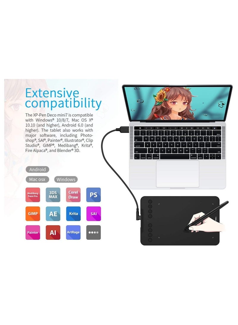 XP-PEN Deco Mini7 V2 Drawing Tablet, 16384 Levels Pressure Stylus, 7×4 Inch OSU Graphic Tablet, 8 Hotkeys for Digital Art - Image 5