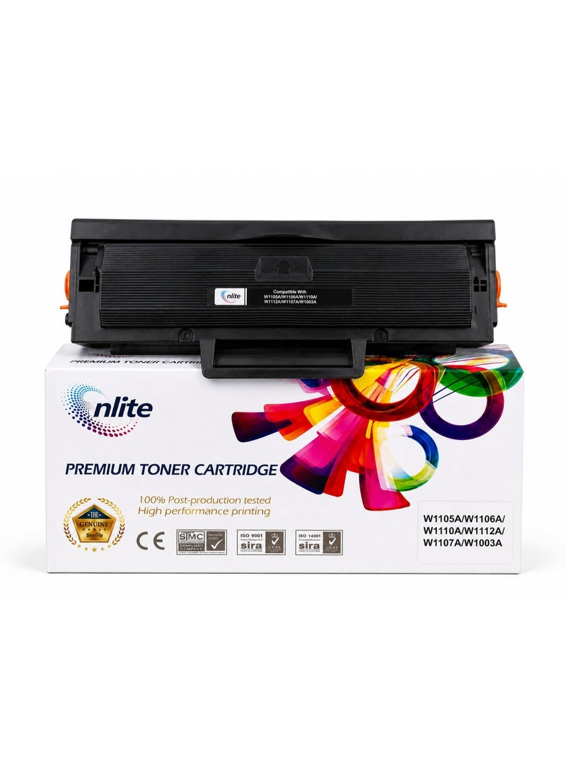 إنلايت Enlite خرطوشة حبر ليزر أسود  عالية الجودة 106A / 107A / 110A متوافقة مع W1106A / W1107A / W1110A / W1105A / W1112A / W1003A للاستخدام مع طابعات HP Laser 103a, 107a, 107w, 108a, 108w, HP Laser MFP 131a, 133pn, 135a, 135w, 136a, 136w, 136nw, 137fnw, 138p, 138pn, 138pnw - Image 1