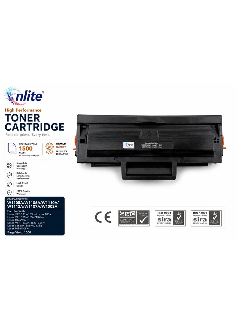 إنلايت Enlite خرطوشة حبر ليزر أسود  عالية الجودة 106A / 107A / 110A متوافقة مع W1106A / W1107A / W1110A / W1105A / W1112A / W1003A للاستخدام مع طابعات HP Laser 103a, 107a, 107w, 108a, 108w, HP Laser MFP 131a, 133pn, 135a, 135w, 136a, 136w, 136nw, 137fnw, 138p, 138pn, 138pnw - Image 2
