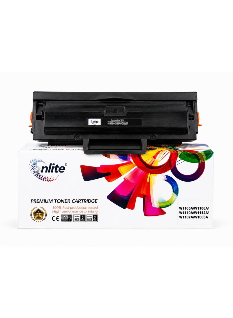 إنلايت Enlite خرطوشة حبر ليزر أسود  عالية الجودة 106A / 107A / 110A متوافقة مع W1106A / W1107A / W1110A / W1105A / W1112A / W1003A للاستخدام مع طابعات HP Laser 103a, 107a, 107w, 108a, 108w, HP Laser MFP 131a, 133pn, 135a, 135w, 136a, 136w, 136nw, 137fnw, 138p, 138pn, 138pnw - Image 1