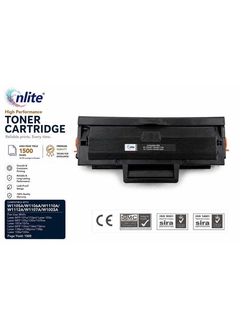 إنلايت Enlite خرطوشة حبر ليزر أسود  عالية الجودة 106A / 107A / 110A متوافقة مع W1106A / W1107A / W1110A / W1105A / W1112A / W1003A للاستخدام مع طابعات HP Laser 103a, 107a, 107w, 108a, 108w, HP Laser MFP 131a, 133pn, 135a, 135w, 136a, 136w, 136nw, 137fnw, 138p, 138pn, 138pnw - Image 2