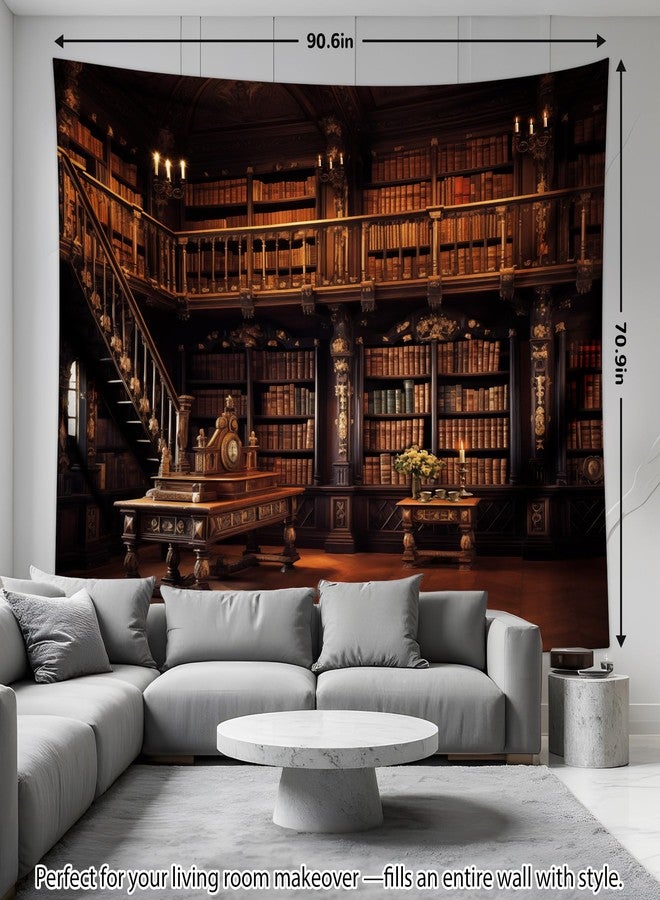 QGHOT Medieval Tapestry Vintage Bookshelf Tapestry Wall Hanging Library Backdrop Bookcase Books Room Wall Covering Victorian Wall Art for Bedroom Extra Large Living Room Decor (90.6"x70.9",B) - Image 4