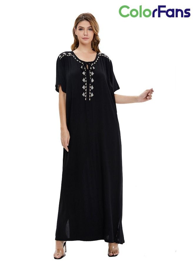 Color Fans - Summer Dress for Women 2023 Muslim Fashion Casual Short Sleeves Maxi Dresses - Image 1