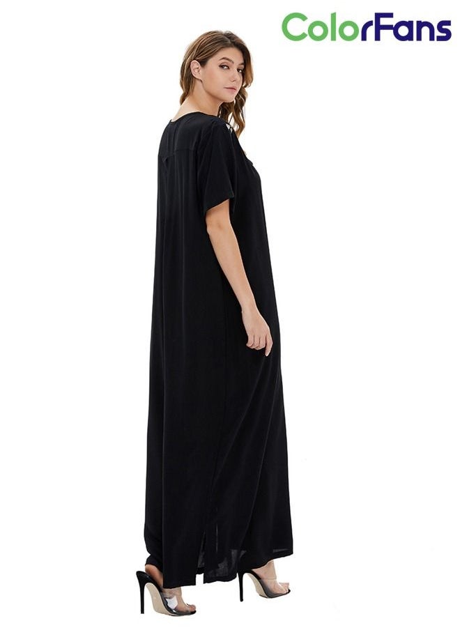 Color Fans - Summer Dress for Women 2023 Muslim Fashion Casual Short Sleeves Maxi Dresses - Image 1