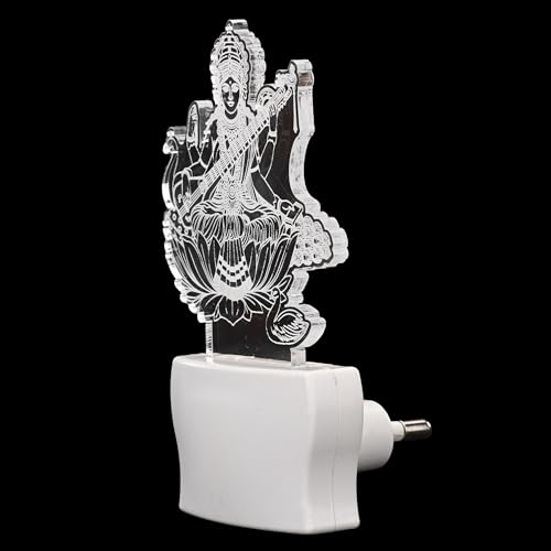 Somil 3D Illusion Goddess Saraswati LED Plug & Play Wall Lamp, Self Color Changing, Dia: 5 X 10 X 5 Cm - Image 4