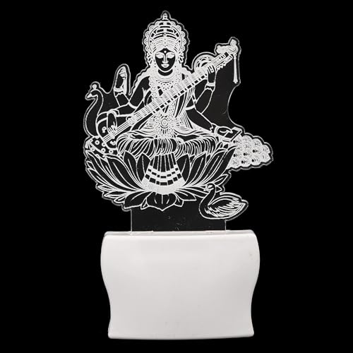 Somil 3D Illusion Goddess Saraswati LED Plug & Play Wall Lamp, Self Color Changing, Dia: 5 X 10 X 5 Cm - Image 1