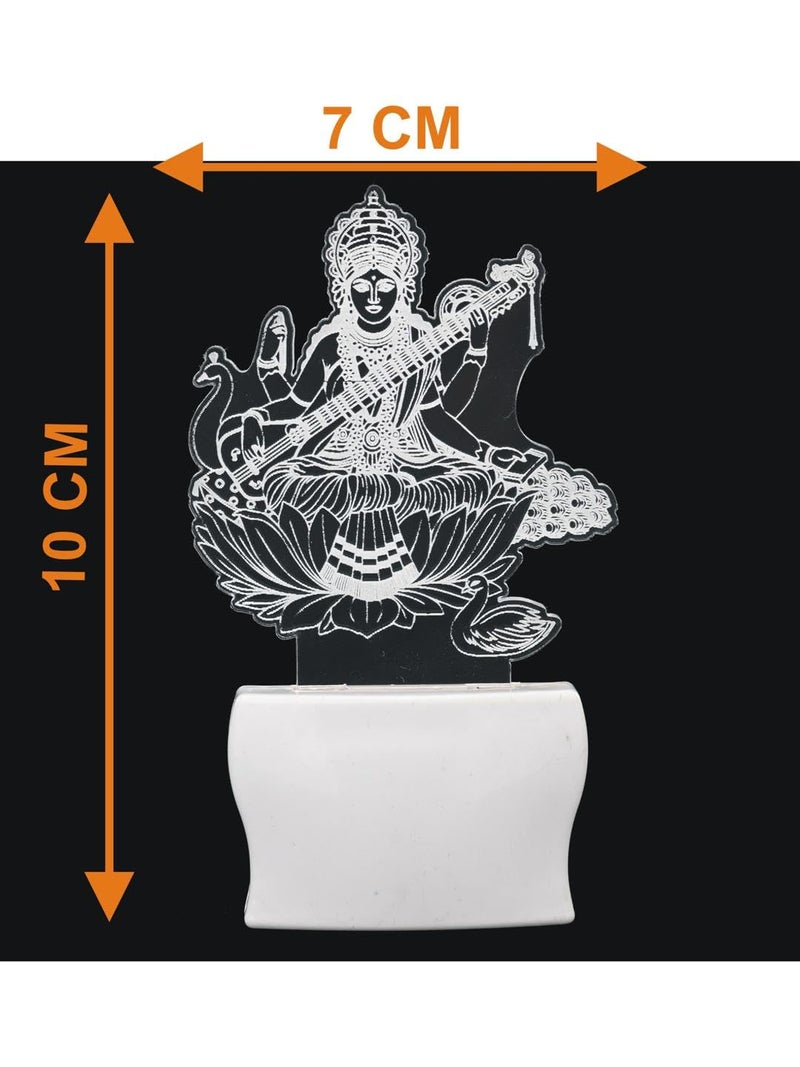 Somil 3D Illusion Goddess Saraswati LED Plug & Play Wall Lamp, Self Color Changing, Dia: 5 X 10 X 5 Cm - Image 5
