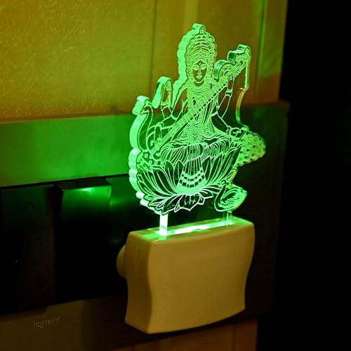 Somil 3D Illusion Goddess Saraswati LED Plug & Play Wall Lamp, Self Color Changing, Dia: 5 X 10 X 5 Cm - Image 3