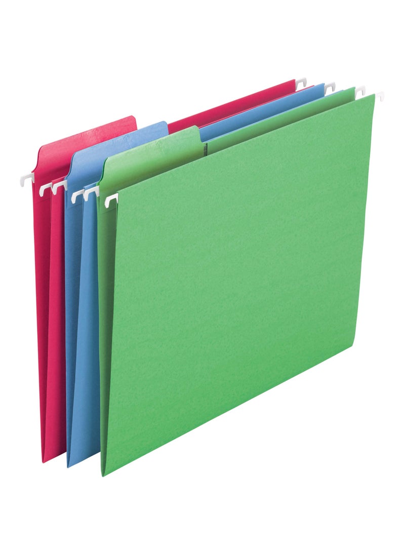 Smead Smead Erasable FasTab Hanging File Folder, 1/3-Cut Built-in Tab, Letter Size, Assorted Primary Colors, 18 per Box (64031), Primary Color Assortment  - Image 1
