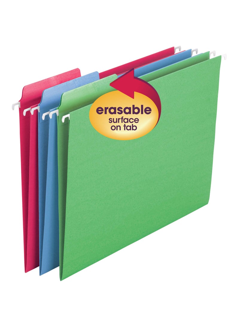 Smead Smead Erasable FasTab Hanging File Folder, 1/3-Cut Built-in Tab, Letter Size, Assorted Primary Colors, 18 per Box (64031), Primary Color Assortment  - Image 3