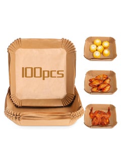 MMG 100 Pcs Air Fryer Disposable Paper Liner, Air Fryer Liners Square, Baking Paper for Air Fryer Water-proof, Parchment Paper for Baking Roasting Microwave, 16 CM (6.3 inch)  - Image 1