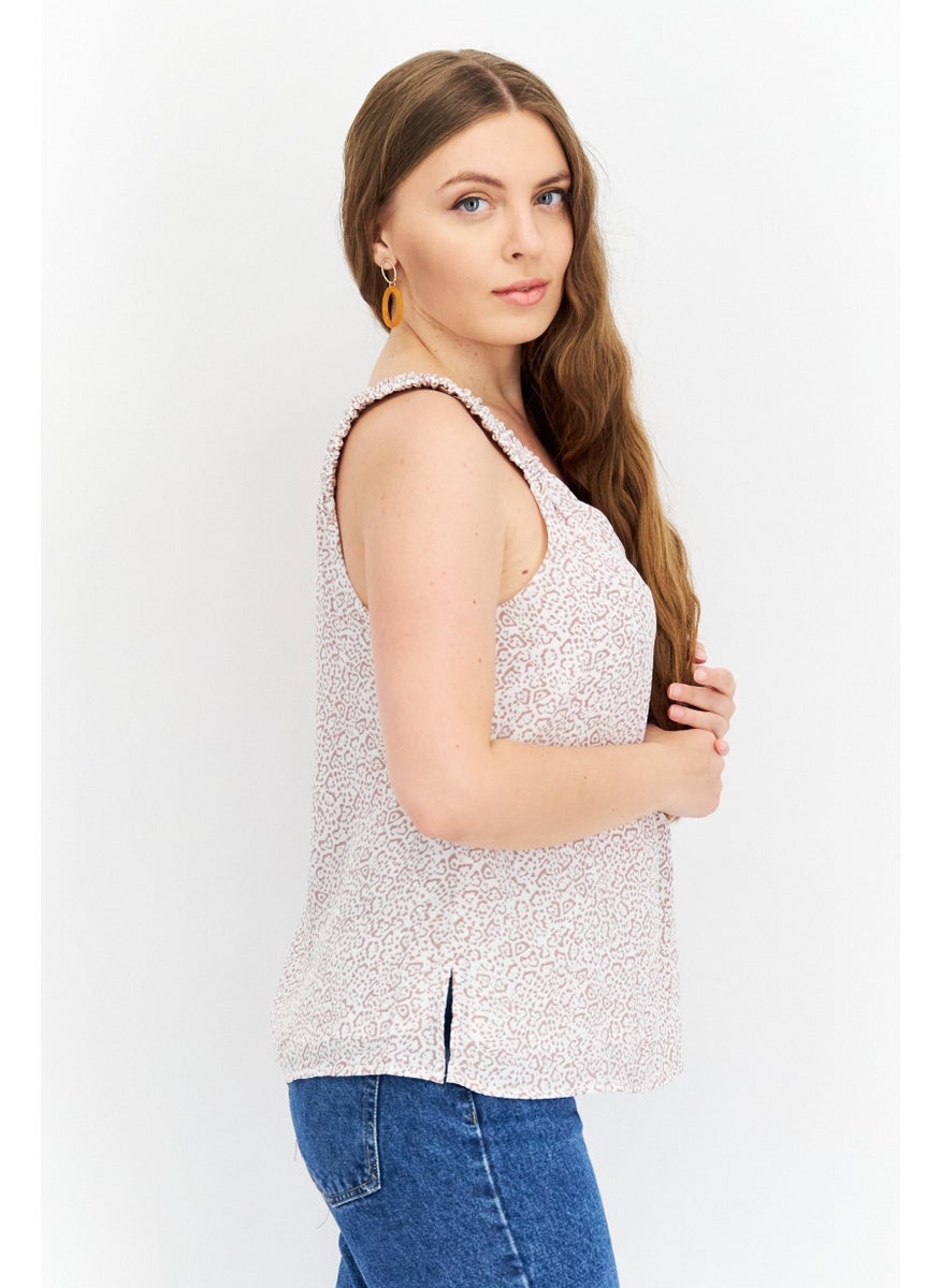 VINCE CAMUTO - Women V Neck Sleeveless Animal Print Tank Top, White - Image 1