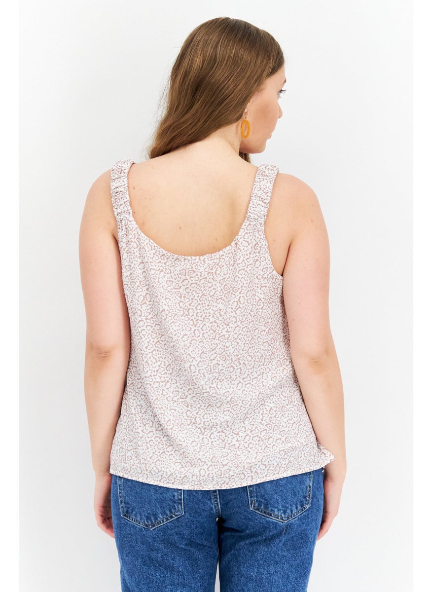 VINCE CAMUTO - Women V Neck Sleeveless Animal Print Tank Top, White - Image 1