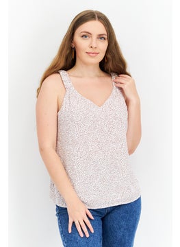 Women V Neck Sleeveless Animal Print Tank Top, White