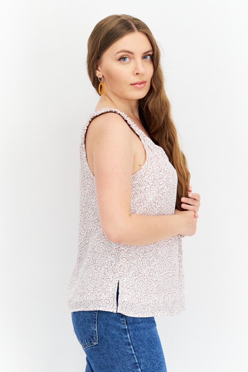 VINCE CAMUTO Women V Neck Sleeveless Animal Print Tank Top, White - Image 4
