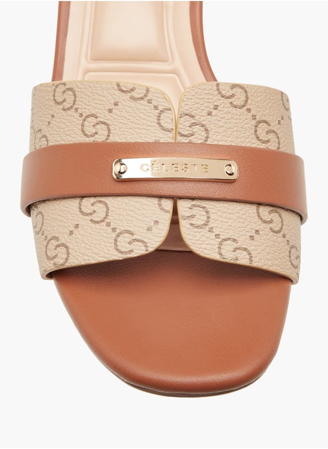 Celeste Women's Monogram Print Slip-On Sandals with Flared Heels  - Image 4