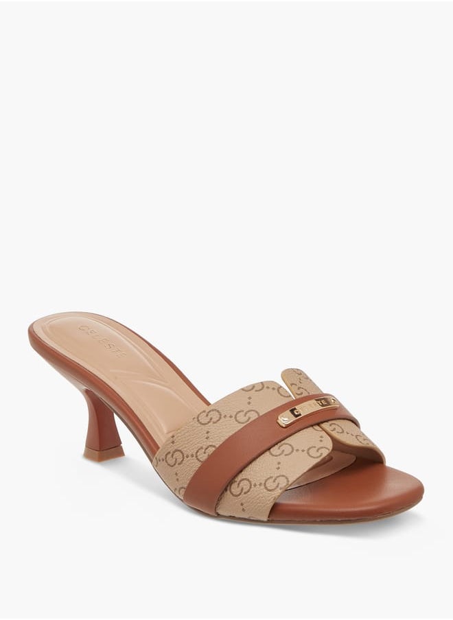 Celeste Women's Monogram Print Slip-On Sandals with Flared Heels  - Image 2