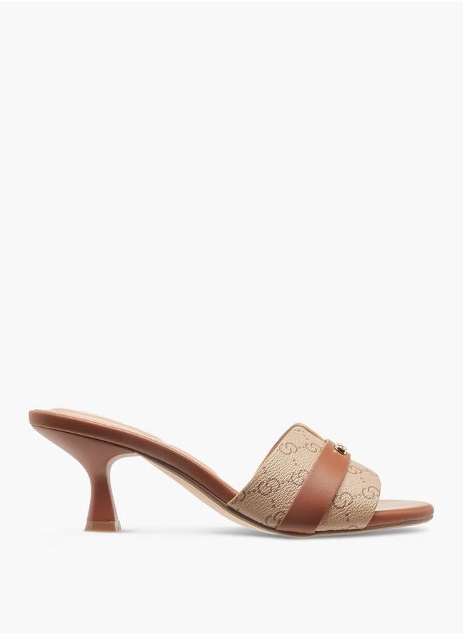 Celeste Women's Monogram Print Slip-On Sandals with Flared Heels  - Image 3
