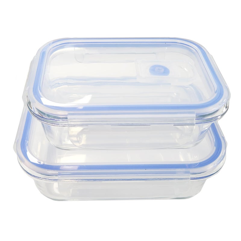 Airtight Glass Food Container Set with Locking Lids  370ml  640ml Glass Bowls with Plastic Lids