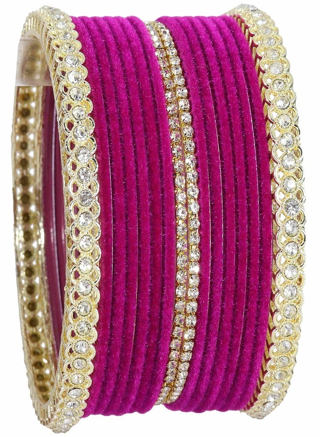 LAVAZZA Gold Plated Metal Velvet Bangles Short Bangles Set For Women & Girls with Zircon Gemstone | Magenta Bangles| Wedding Bangles | Bangles For Party | Set of 32 -(LV_FMS6-Magenta-2.6) - Image 4