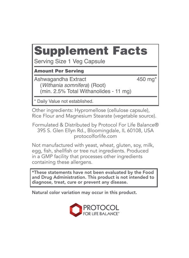 Protocol For Life Balance Protocol Ashwagandha 450mg - Immune Support, Ayurvedic Adaptogen - 90 Veg Caps - Image 2