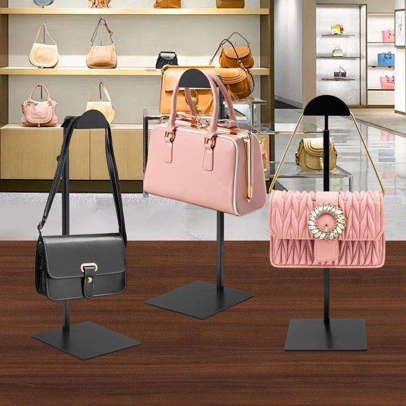 KMtilsh 3 Pack Purse Display Stand,Black Purse Rack Stainless Steel Handbag Display Stands Height Adjustable Hook Stands,for Commercial Stores and Parties - Image 4