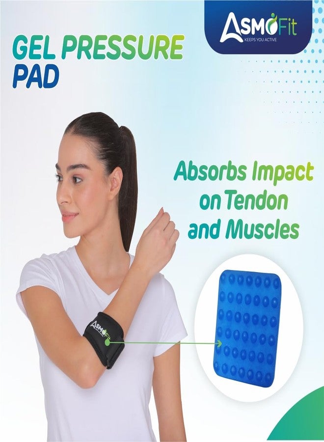 Asmofit دعامة كوع التنس من أسموفيت للتمارين الرياضية مع حزام قابل للتعديل | رباط كوع لتخفيف الألم الناتج عن التهاب الجراب والتهاب الأوتار | مثالي للرجال والنساء، ورفع الأثقال، والكرة الطائرة، والكريكيت - أسود (مقاس: موحد) - Image 4