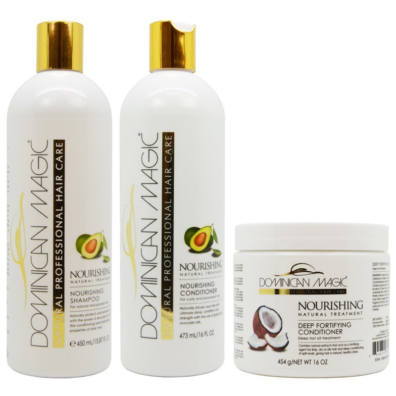 Dominican Magic Nourishing Shampoo Conditioner  Deep Fortifying Conditioner Set  Hydrating  Strengthening Dry Damaged Hair  Enhances Shine  Reduces Breakage All Hair Types