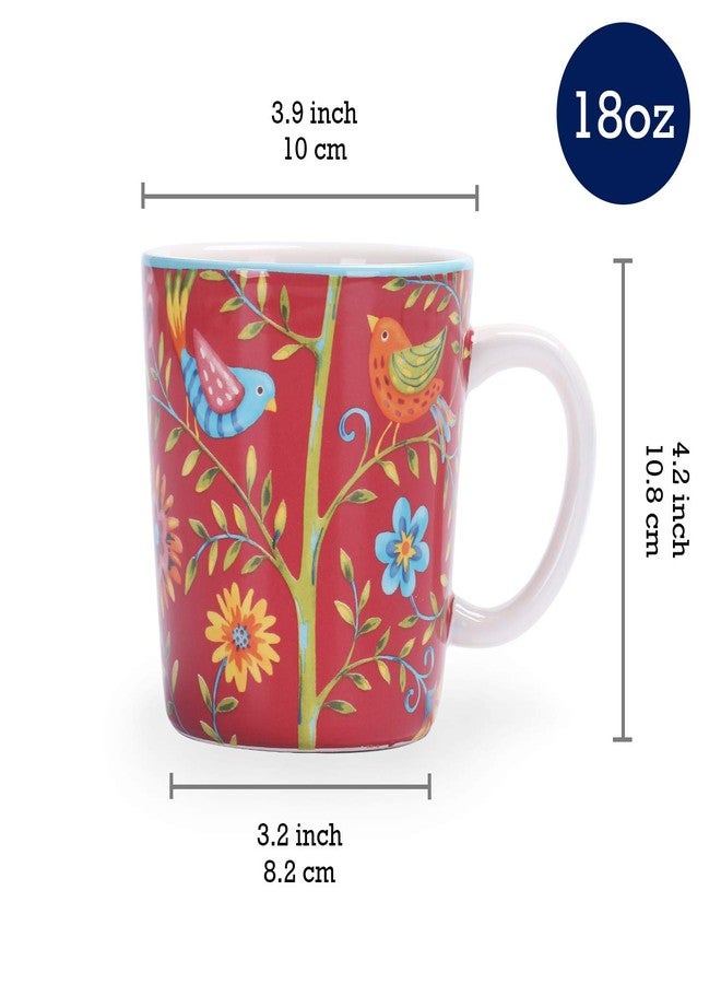 Bico Red Spring Birds Ceramic Coffee Mugs Set of 4, 18 oz Large Tea Cups with Handle, Aesthetic Latte Mugs for Cappuccino Cocoa, Lead-Free, Dishwasher and Microwave Safe, Housewarming Gift - Image 2