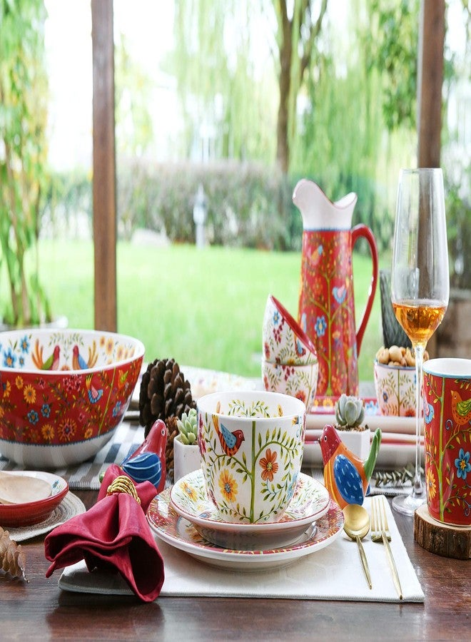 Bico Red Spring Birds Ceramic Coffee Mugs Set of 4, 18 oz Large Tea Cups with Handle, Aesthetic Latte Mugs for Cappuccino Cocoa, Lead-Free, Dishwasher and Microwave Safe, Housewarming Gift - Image 4