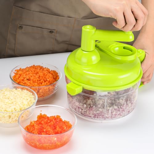Cambom Manual Vegetable Cutter Food Processor 8 in 1 - Chopper, Mixer, Blender, Whipper, Egg Separator, Mincer, Grinder, Dicer with Clear Container 1200ml BPA Free - Image 5