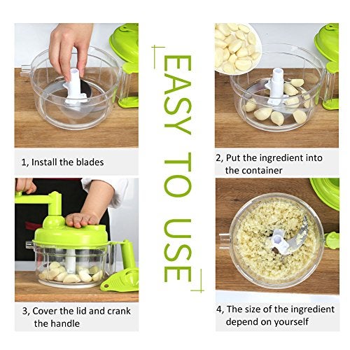 Cambom Manual Vegetable Cutter Food Processor 8 in 1 - Chopper, Mixer, Blender, Whipper, Egg Separator, Mincer, Grinder, Dicer with Clear Container 1200ml BPA Free - Image 4