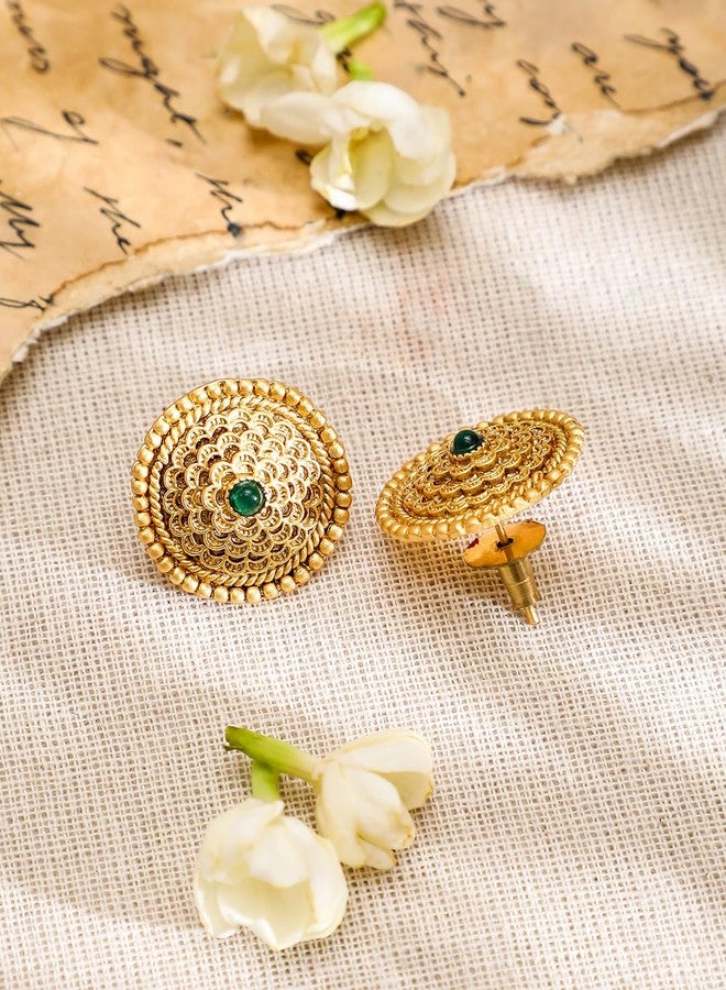 Rubans Womens 22K Gold-Plated Intricate Green Stone And Golden Beade Traditional Jewellery Set - Image 3