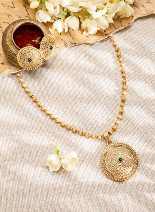Rubans Womens 22K Gold-Plated Intricate Green Stone And Golden Beade Traditional Jewellery Set - Image 4