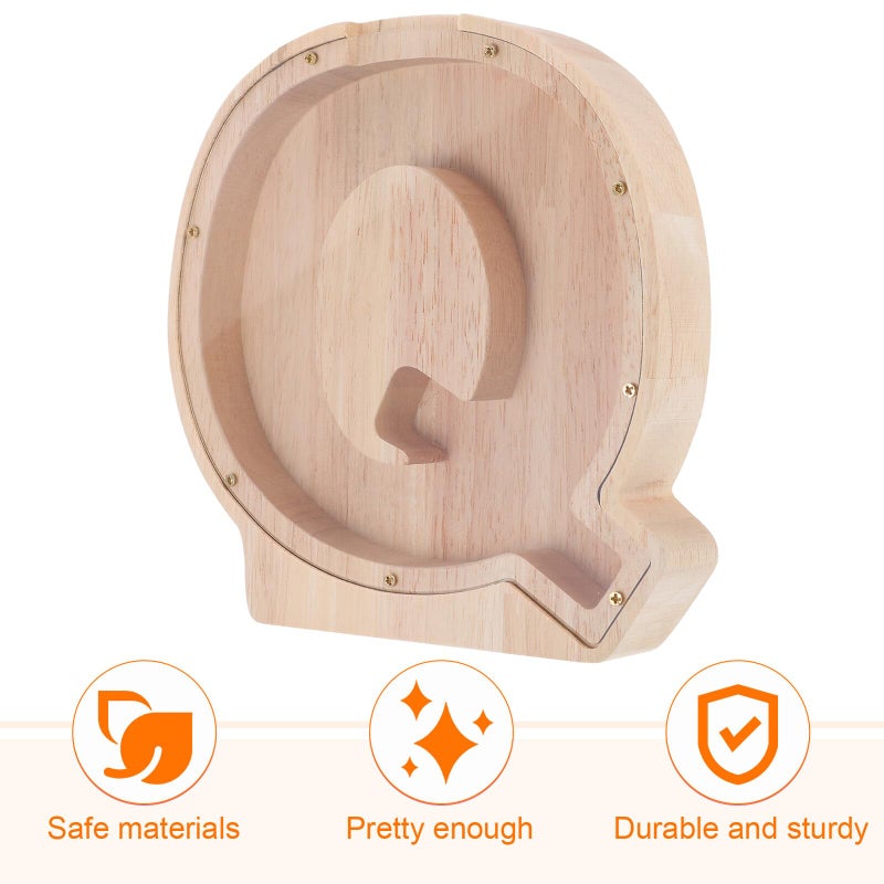 Wooden Letter Q Piggy Bank Money Saving Box For Kids Boys Girls Desktop Coin Storage Pot - Image 4