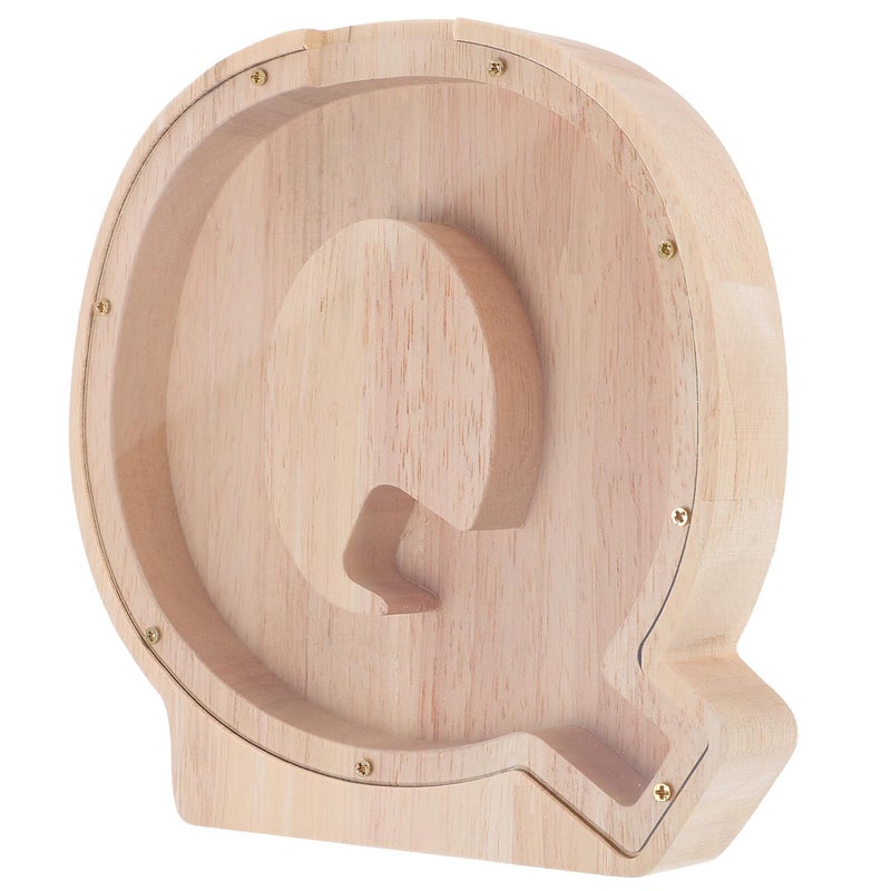 Wooden Letter Q Piggy Bank Money Saving Box For Kids Boys Girls Desktop Coin Storage Pot - Image 2