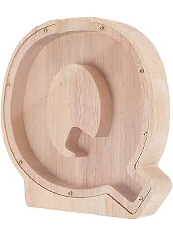 Wooden Letter Q Piggy Bank Money Saving Box For Kids Boys Girls Desktop Coin Storage Pot - Image 1