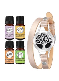 mEssentials Wild Essentials Tree of Life Essential Oil Leather Wrap Bracelet Diffuser, Gift Set, Lavender, Lemongrass, Peppermint, Orange Oils, 12 Pads, Customizable Color Changing Perfume Jewelry, Aromatherapy 