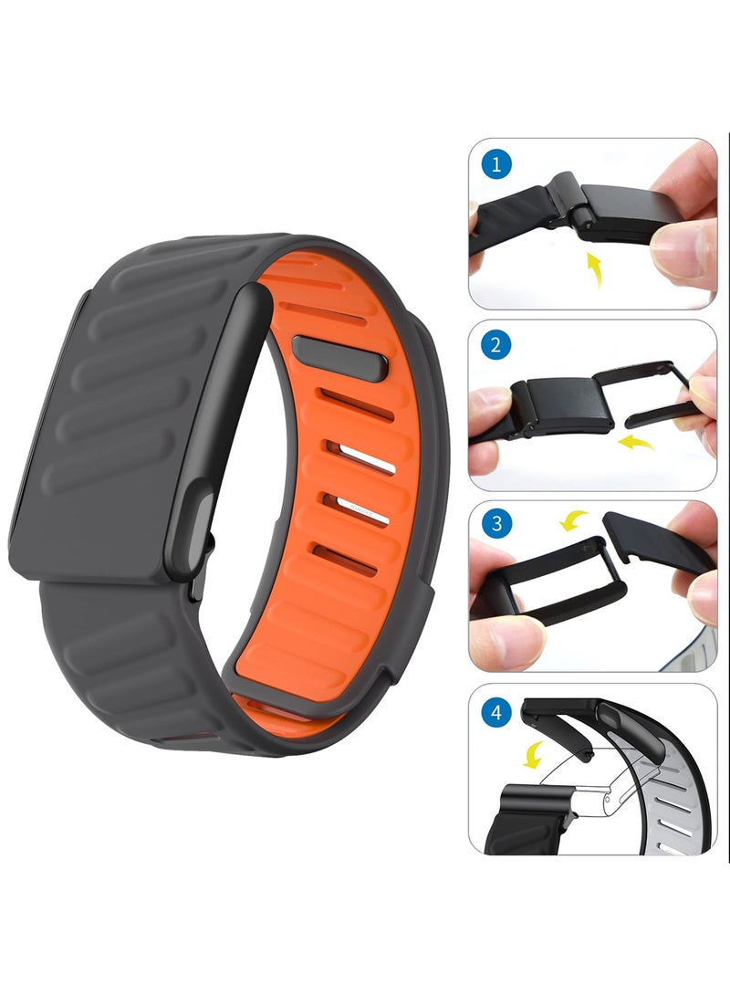 CATANES Silicone Sports Replacement Strap for Whoop 5.0 / Whoop 5.0 Life (MG Model) - MG - Adjustable and Waterproof Wristband - Dark Grey and Orange - Image 2