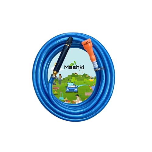 Mashki® Flexible PVC Garden Water Hose Pipe With Adjustable Black Jet Spray Nozzle | Water Pipe for Car Wash, Garden, Home Cleaning, Bike Wash, Floor Clean (Blue, 10 Meter (32.5 Feet)) - Image 1