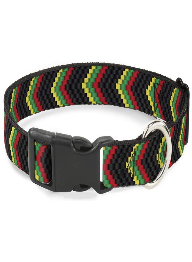Buckle Down Buckle-Down Plastic Clip Collar - Chevron Weave Black/Rasta - 1" Wide - Fits 15-26" Neck - Large - Image 1
