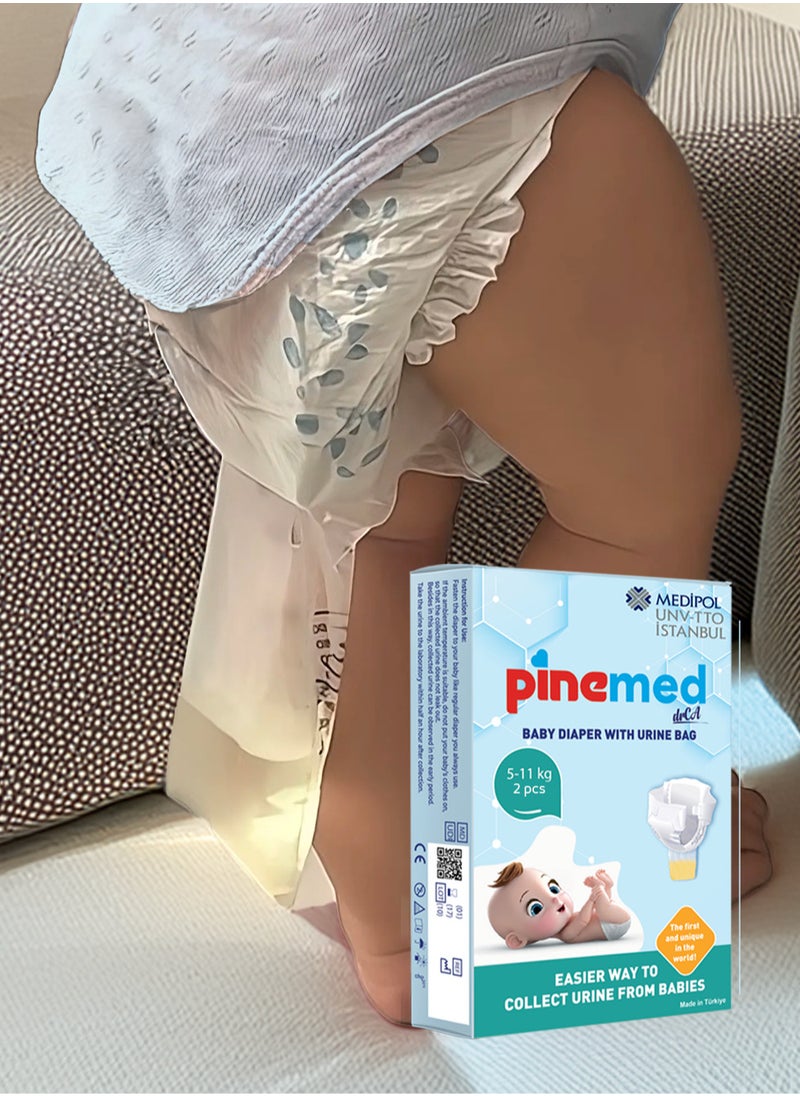 pinemed Nappy Urine Collection | Baby Diaper with Sterile Pediatric Urine Collection Bag | PINEMED | Sample Collection Kit (5-11 kg) | Disposable for Infant, Newborn Baby | Urine Sample Collector  - Image 1