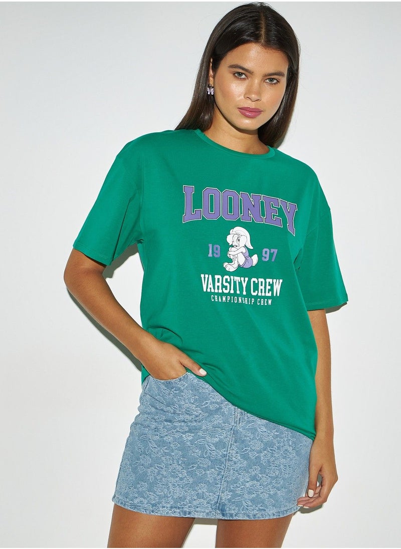 SP Characters - Looney Tunes Print Longline T-shirt with Crew Neck and Drop Shoulder Sleeves - Image 1