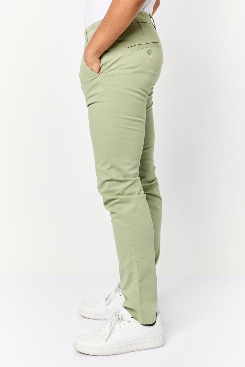 Celio Men Slim Fit Solid Chino Pants, Light Green - Image 3