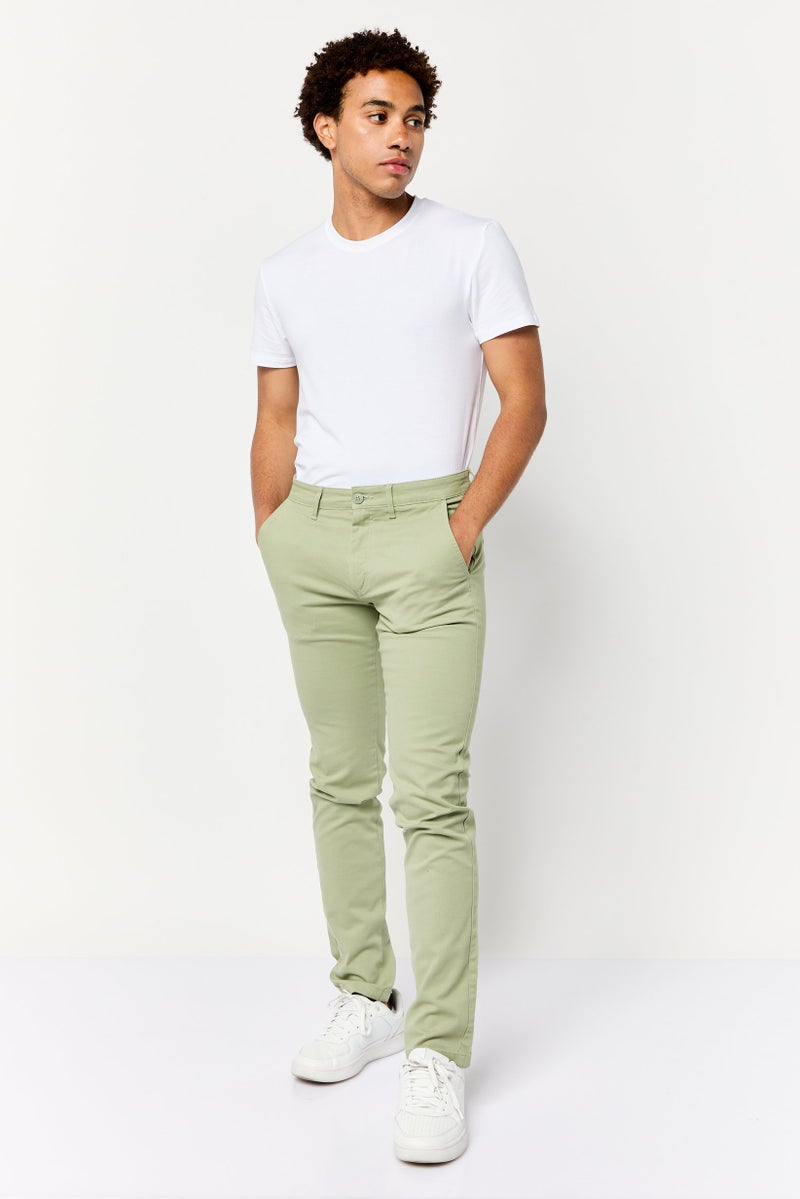 Celio Men Slim Fit Solid Chino Pants, Light Green - Image 2