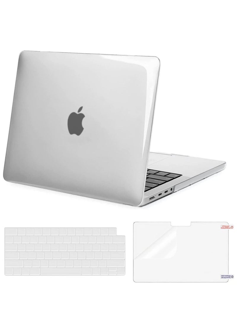 MacBook Pro 14 inch Case 2021 2022 Release A2442 M1 Pro Max with Liquid Retina XDR Display Touch ID Plastic Hard Shell & Keyboard Skin & Screen Protector White Clear  - Image 1