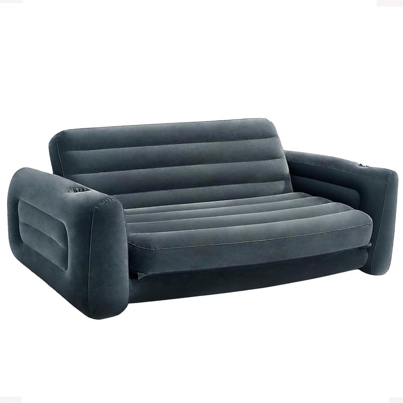 INTEX Inflatable Pull-Out Sofa: Velvety Surface, 2-in-1 Valve, Cupholder, 46" x 88" x 26" - Blow-Up Couch and Folding Queen Size Air Mattress Bed - Image 1